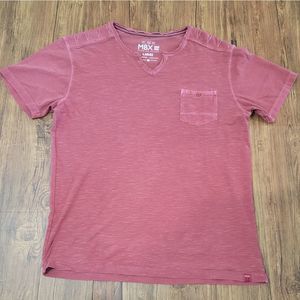 MBX Cotton Button High V Neck Short Sleeve Tee - Color Maroon - Size Large